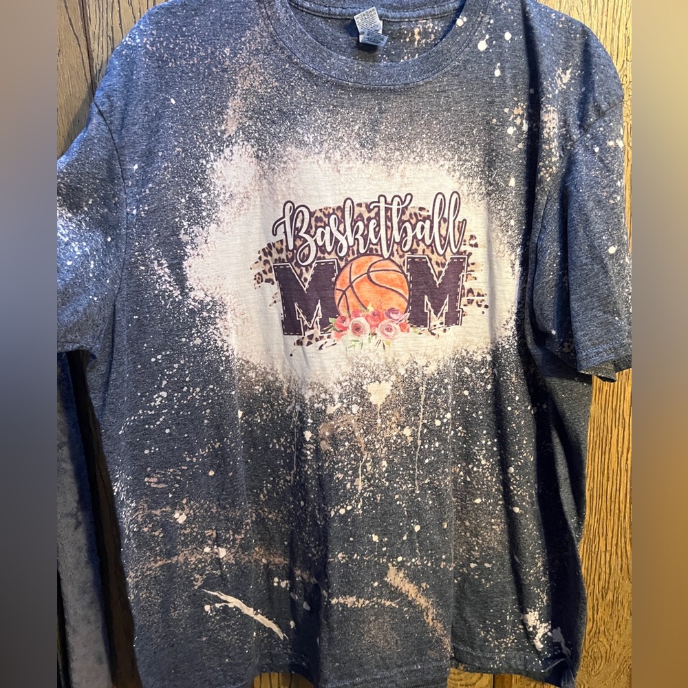 Gildan XL Basketball Mom tee bleached and flowers
